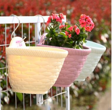 塑料壁掛花盆3053大號仿柳編藤編 庭院室外儲水花盆 花盆批發